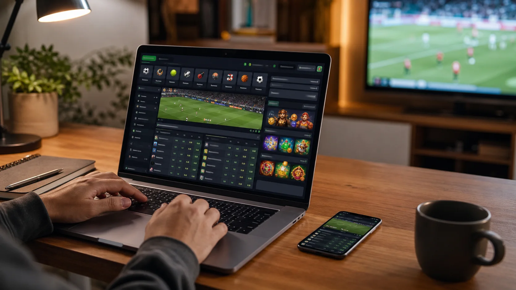 Plataforma titanbet em notebook e celular com apostas esportivas e cassino online